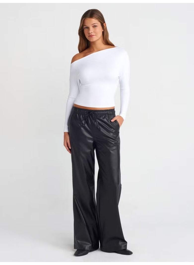 Dilvin 31438 Long Sleeve Asymmetric Blouse-White - Image 2